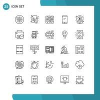 User Interface Pack of 25 Basic Lines of computers location mobile phone dollar android Editable Vector Design Elements