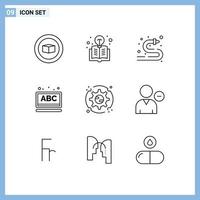 Pictogram Set of 9 Simple Outlines of setup preferences hose school learning Editable Vector Design Elements