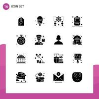 Group of 16 Modern Solid Glyphs Set for setting server physics vacation bag Editable Vector Design Elements