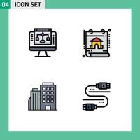 4 Creative Icons Modern Signs and Symbols of data sharing builing computer property city Editable Vector Design Elements