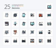 Electronics 25 Line Filled icon pack including component. packet. phone. energy. meter vector