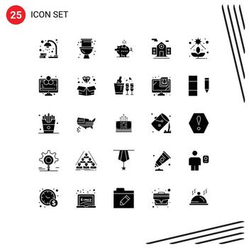 25 universal sólido glifos conjunto para web y móvil aplicaciones directo edificio sistema hospital seguro editable vector diseño elementos