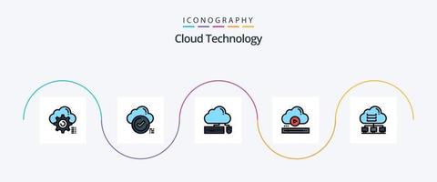 Cloud Technology Line Filled Flat 5 Icon Pack Including p. video. cloud. data. mouse vector