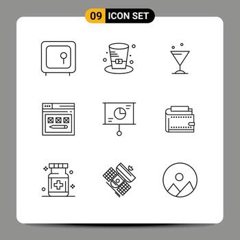 Set of 9 Vector Outlines on Grid for business website canada web internet Editable Vector Design Elements