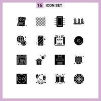 Universal Icon Symbols Group of 16 Modern Solid Glyphs of sound analog pattern amplifier gadget Editable Vector Design Elements