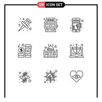 Modern Set of 9 Outlines and symbols such as plate love shopping dinner investment Editable Vector Design Elements