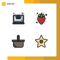 Mobile Interface Filledline Flat Color Set of 4 Pictograms of education picnic diet food basket media Editable Vector Design Elements