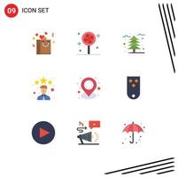 9 User Interface Flat Color Pack of modern Signs and Symbols of communication location tree star employee Editable Vector Design Elements