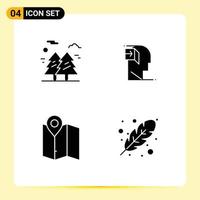 Pictogram Set of 4 Simple Solid Glyphs of forest minded hiking human camping Editable Vector Design Elements