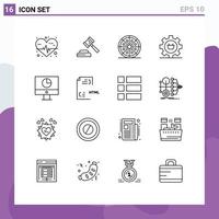 Modern Set of 16 Outlines and symbols such as computer gear pepperoni commerce configuration Editable Vector Design Elements