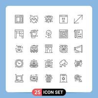 Modern Set of 25 Lines and symbols such as setting interface love gear smiley Editable Vector Design Elements