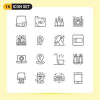 Mobile Interface Outline Set of 16 Pictograms of sound audio document sport skittle Editable Vector Design Elements