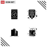 Group of 4 Solid Glyphs Signs and Symbols for mobile buildings level test office Editable Vector Design Elements