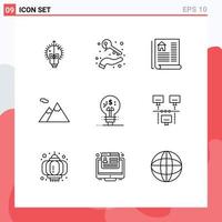 Pack of 9 creative Outlines of fintech fintech innovation wealth mountains camping Editable Vector Design Elements