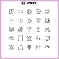 Universal Icon Symbols Group of 25 Modern Lines of gear pulse pie heartbeat ecg Editable Vector Design Elements