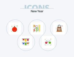 New Year Flat Icon Pack 5 Icon Design. bag. party. ball. fireworks. year vector