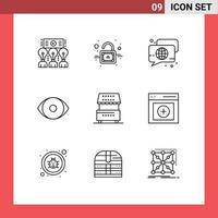 Mobile Interface Outline Set of 9 Pictograms of cooking human bubble face talk Editable Vector Design Elements