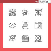 Mobile Interface Outline Set of 9 Pictograms of cooking human bubble face talk Editable Vector Design Elements