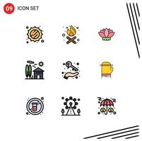 Modern Set of 9 Filledline Flat Colors Pictograph of keys hand chinese growing real Editable Vector Design Elements