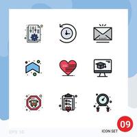 Modern Set of 9 Filledline Flat Colors and symbols such as love direction email up arrow Editable Vector Design Elements