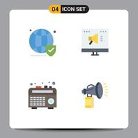 Pictogram Set of 4 Simple Flat Icons of globe boom box world advertising recorder Editable Vector Design Elements