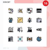 User Interface Pack of 16 Basic Flat Color Filled Lines of ecology film flap gear clapperboard clapboard Editable Creative Vector Design Elements