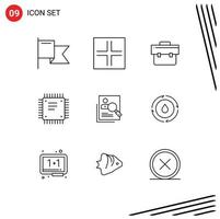 9 Universal Outlines Set for Web and Mobile Applications human employee business processor cpu Editable Vector Design Elements