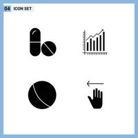 Set of 4 Vector Solid Glyphs on Grid for medicine trends graph diagram ball Editable Vector Design Elements