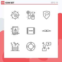 9 User Interface Outline Pack of modern Signs and Symbols of moustache movie crypto film book Editable Vector Design Elements