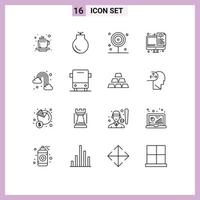 Modern Set of 16 Outlines and symbols such as rainbow files cooking programming coding Editable Vector Design Elements