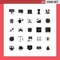 Group of 25 Solid Glyphs Signs and Symbols for preference call laptop time finance Editable Vector Design Elements