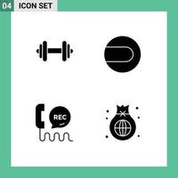 Pack of 4 Modern Solid Glyphs Signs and Symbols for Web Print Media such as dumbbell communication motivation sport help Editable Vector Design Elements