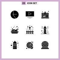 Universal Icon Symbols Group of 9 Modern Solid Glyphs of bright star testing success nachos Editable Vector Design Elements