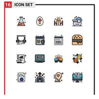 16 Universal Flat Color Filled Line Signs Symbols of web optimization love headphone bath Editable Creative Vector Design Elements