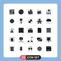 25 Universal Solid Glyphs Set for Web and Mobile Applications search summer contact camping bus way Editable Vector Design Elements