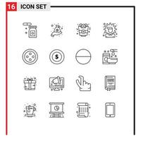 User Interface Pack of 16 Basic Outlines of logistic stud fast food sew options Editable Vector Design Elements