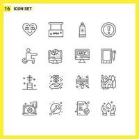 Outline Pack of 16 Universal Symbols of support note open salon info sunscreen Editable Vector Design Elements