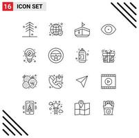 Editable Vector Line Pack of 16 Simple Outlines of seo solution idea boat vision face Editable Vector Design Elements