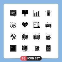 Pack of 16 Modern Solid Glyphs Signs and Symbols for Web Print Media such as hand fight finance boxing fire Editable Vector Design Elements