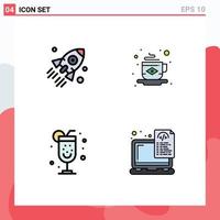 Pictogram Set of 4 Simple Filledline Flat Colors of launch alcohol startup coffee party Editable Vector Design Elements
