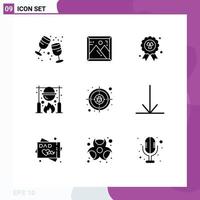 Universal Icon Symbols Group of 9 Modern Solid Glyphs of internet crime madel cooking picnic Editable Vector Design Elements