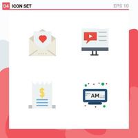 Modern Set of 4 Flat Icons and symbols such as heart video mail media commerce Editable Vector Design Elements