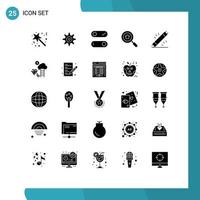 Set of 25 Vector Solid Glyphs on Grid for hardware electronic switch electric search Editable Vector Design Elements