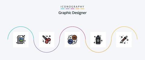 Graphic Designer Line Filled Flat 5 Icon Pack Including liquidator. color sampler. designing. color picker. idea vector