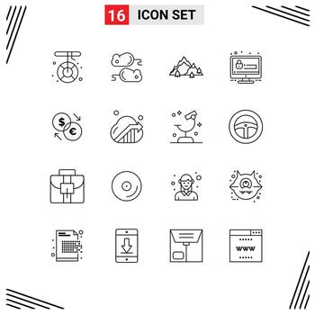 User Interface Pack of 16 Basic Outlines of security seo closing test password nature Editable Vector Design Elements