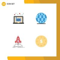 User Interface Pack of 4 Basic Flat Icons of application mission marketing globe startup Editable Vector Design Elements