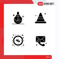 4 Thematic Vector Solid Glyphs and Editable Symbols of beauty heart health cone target Editable Vector Design Elements