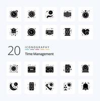 20 Time Management Solid Glyph icon Pack like clock clock calendar smartphone mobile vector