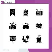 9 User Interface Solid Glyph Pack of modern Signs and Symbols of clutches horror electrocardiogram hallows eve Editable Vector Design Elements