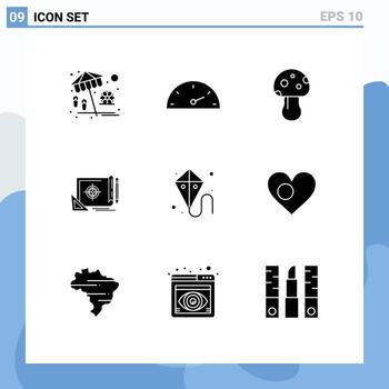 conjunto de 9 9 vector sólido glifos en cuadrícula para cometa objetivo naturaleza márketing archivo editable vector diseño elementos